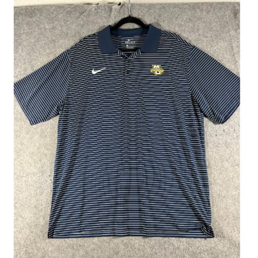 Marquette Golden Eagles Nike Polo Shirt Mens XL Navy Striped Mini Swoosh College